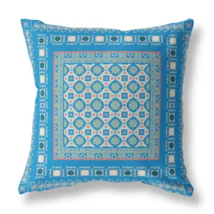 18” Blue Pink Block Indoor Outdoor Zippered Throw Pillow
