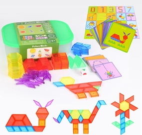 188 Pcs Translucent Plastic Pattern Blocks Set, Light Table Manipulative for Shape Recognition, Fun Geometric Shapes Tangram Puzzle with Storage Box