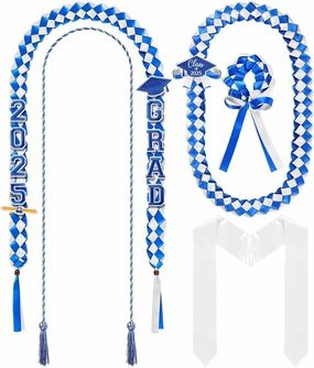 18 Pcs Graduation Leis and Stole and Honor Cords 2025 Braided Necklace Adjustable for Student Graduation Gifts Party Supplies(Blue and White)
