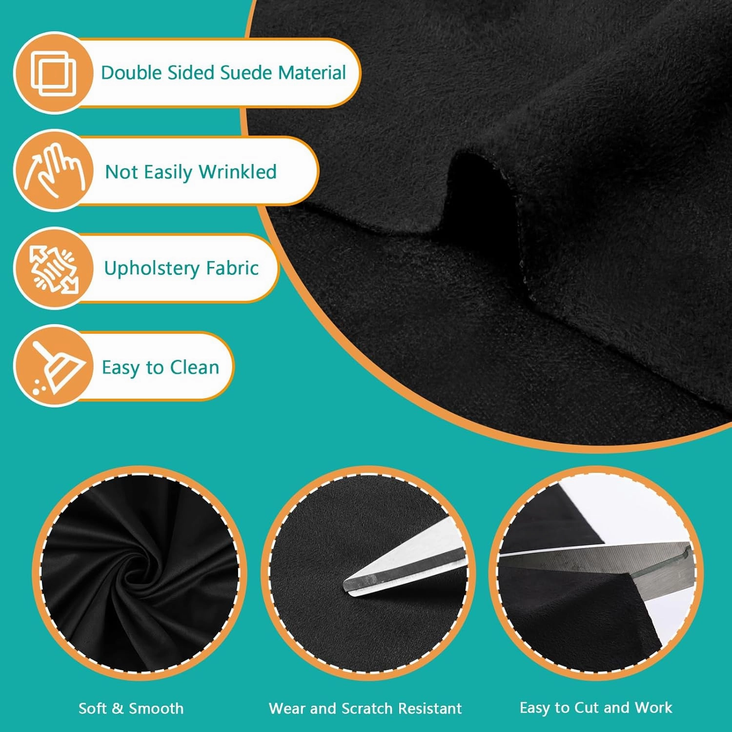 18"x60" Soft Faux Suede Fabric Upholstery Fabric Double-Sided Microsuede No Pilling and Smooth for Chair,Pillow,Sofa,Tablecloth,Curtains,Seats Sew (Black)
