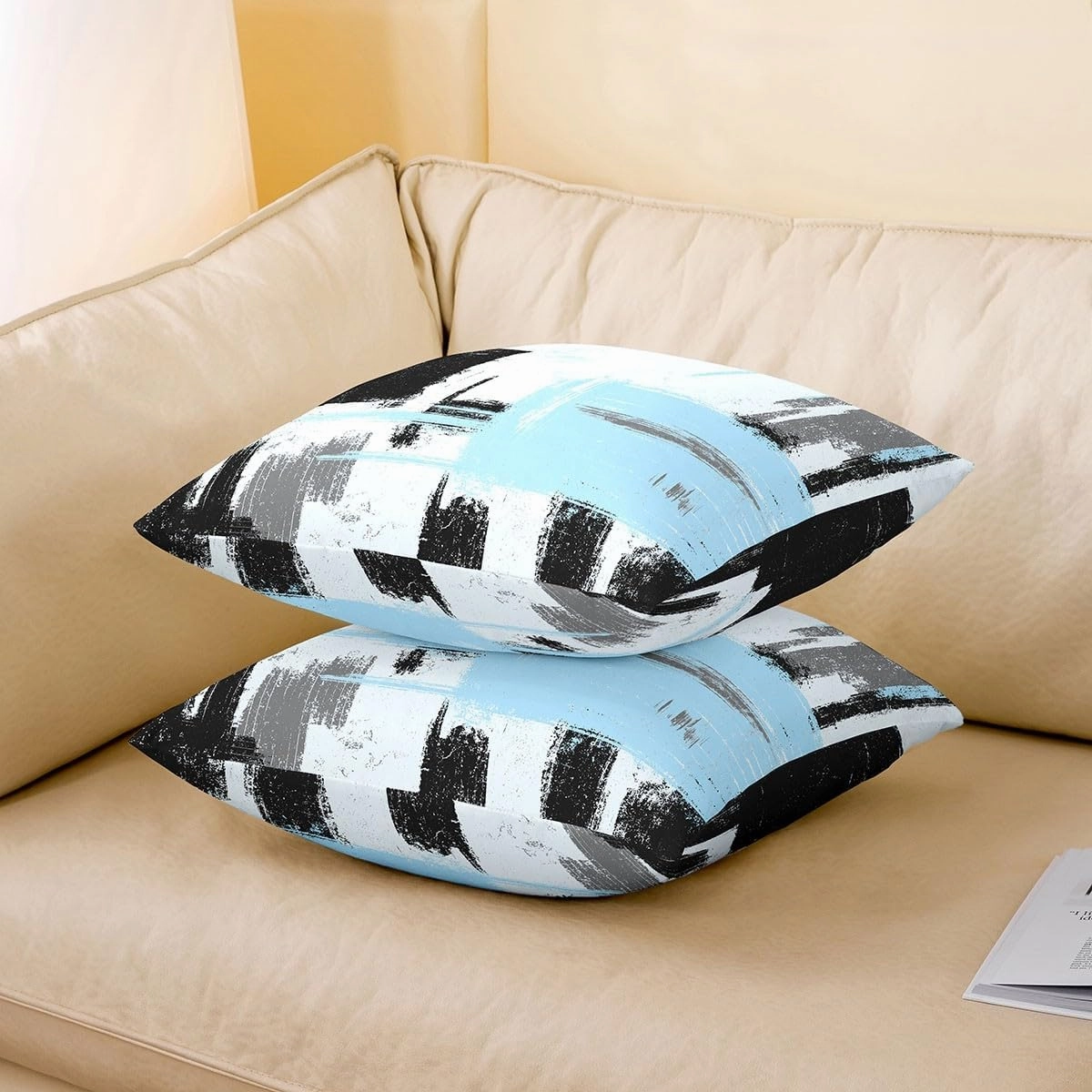 18 x 18-Inch Abstract Cushion Case Set of 2 Boys Girls Blue White Black Morden Throw Pillow Covers Ultra Soft Buffalo Check Decor Pillowcase Geometric Room Decor Soft Lightweight Microfiber Zipper