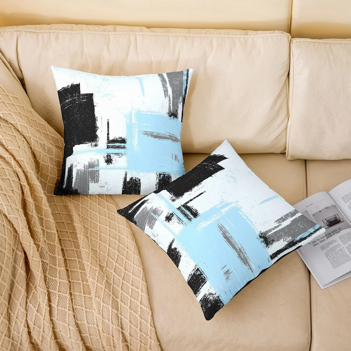 18 x 18-Inch Abstract Cushion Case Set of 2 Boys Girls Blue White Black Morden Throw Pillow Covers Ultra Soft Buffalo Check Decor Pillowcase Geometric Room Decor Soft Lightweight Microfiber Zipper