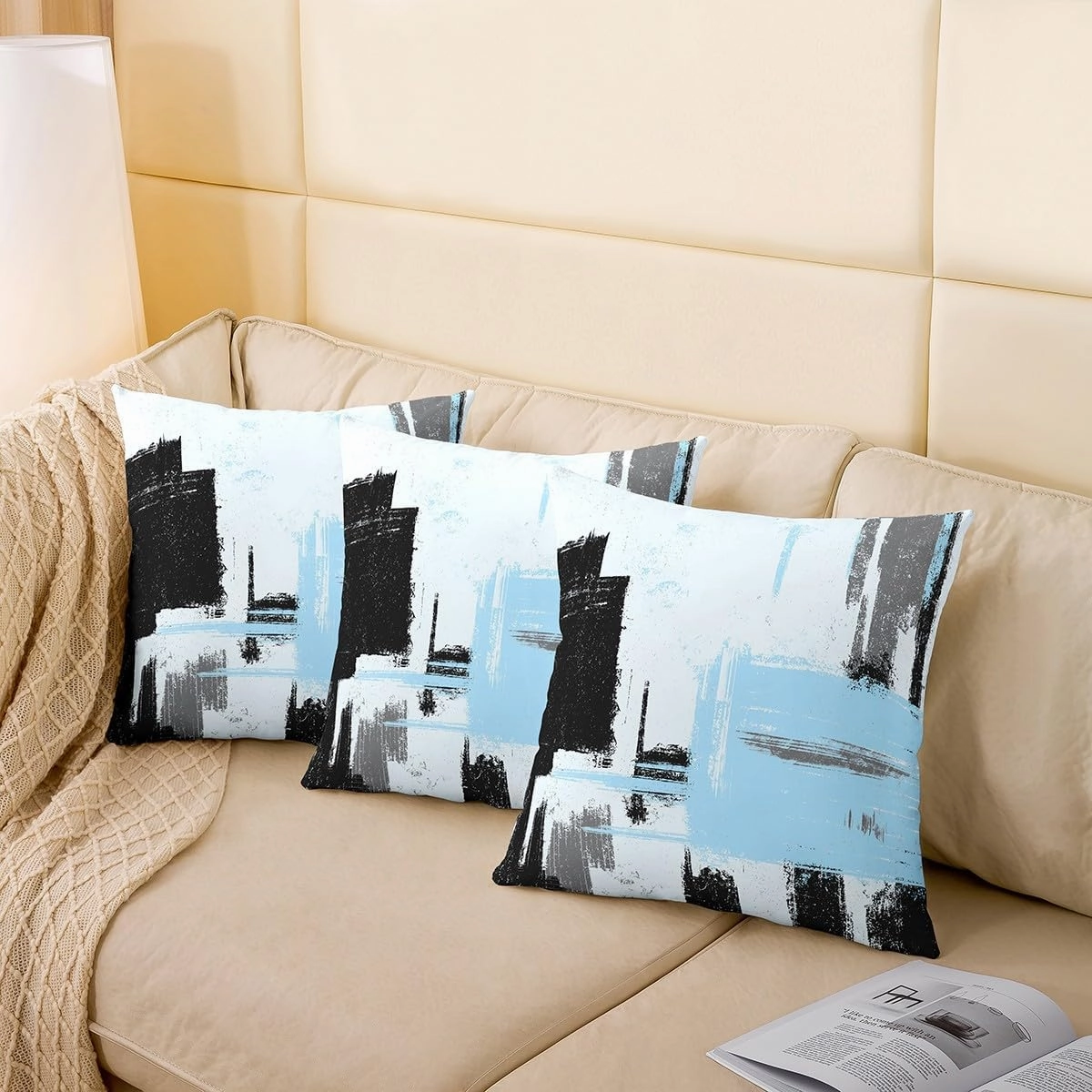 18 x 18-Inch Abstract Cushion Case Set of 2 Boys Girls Blue White Black Morden Throw Pillow Covers Ultra Soft Buffalo Check Decor Pillowcase Geometric Room Decor Soft Lightweight Microfiber Zipper