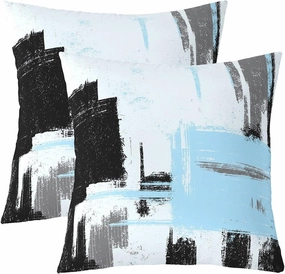 18 x 18-Inch Abstract Cushion Case Set of 2 Boys Girls Blue White Black Morden Throw Pillow Covers Ultra Soft Buffalo Check Decor Pillowcase Geometric Room Decor Soft Lightweight Microfiber Zipper
