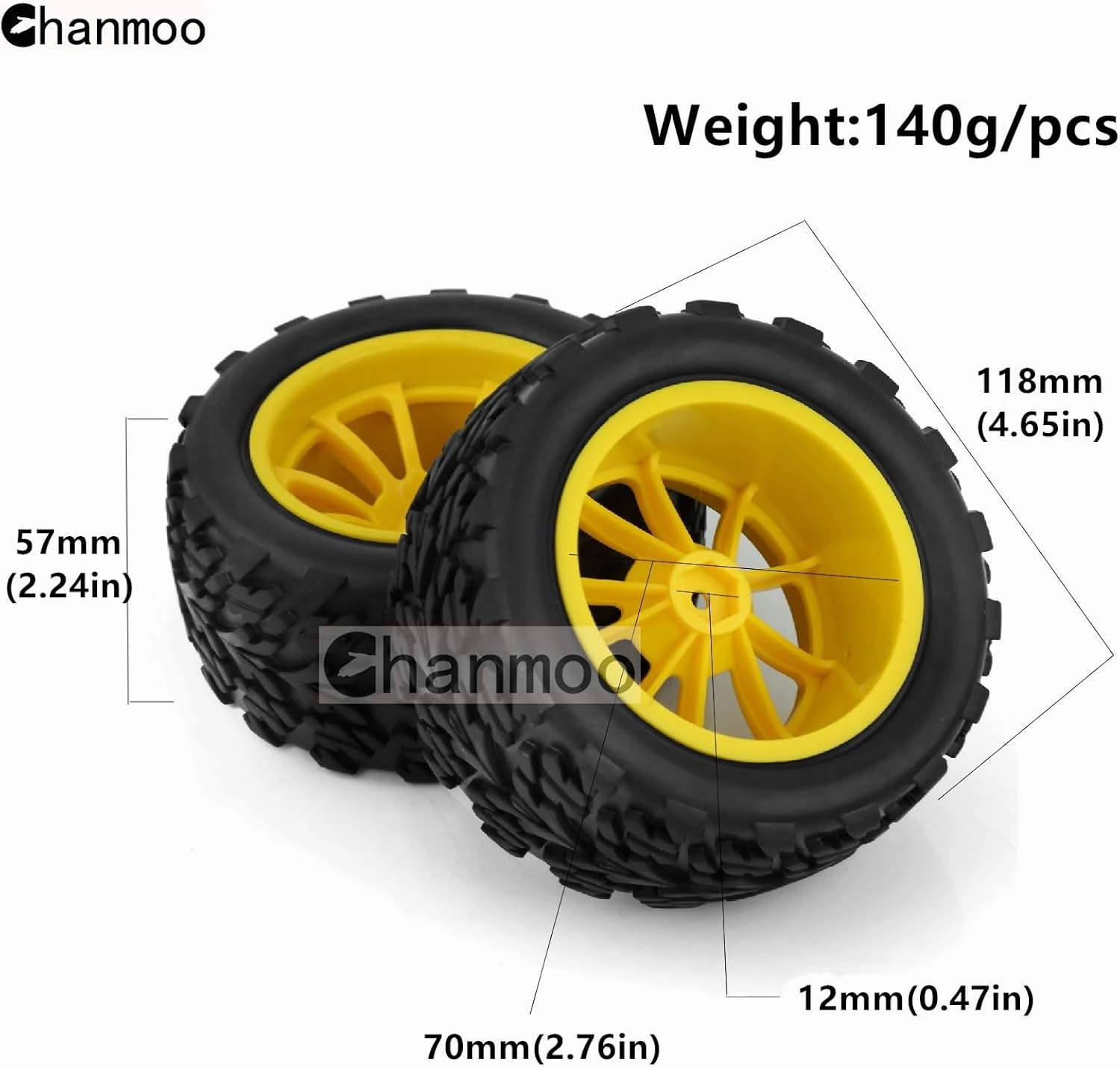 1/10 Monster Truck Tires and Wheels 12mm Hex Hubs RC Truck Tyres OD 118mm for 1:10 Scale Off Road Truck Car Traxxas X-Maxx E-Revo Summit Kyosho 144001 HSP 94188 94111 4PCS (Green)