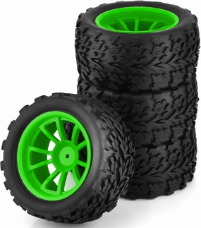 1/10 Monster Truck Tires and Wheels 12mm Hex Hubs RC Truck Tyres OD 118mm for 1:10 Scale Off Road Truck Car Traxxas X-Maxx E-Revo Summit Kyosho 144001 HSP 94188 94111 4PCS (Green)