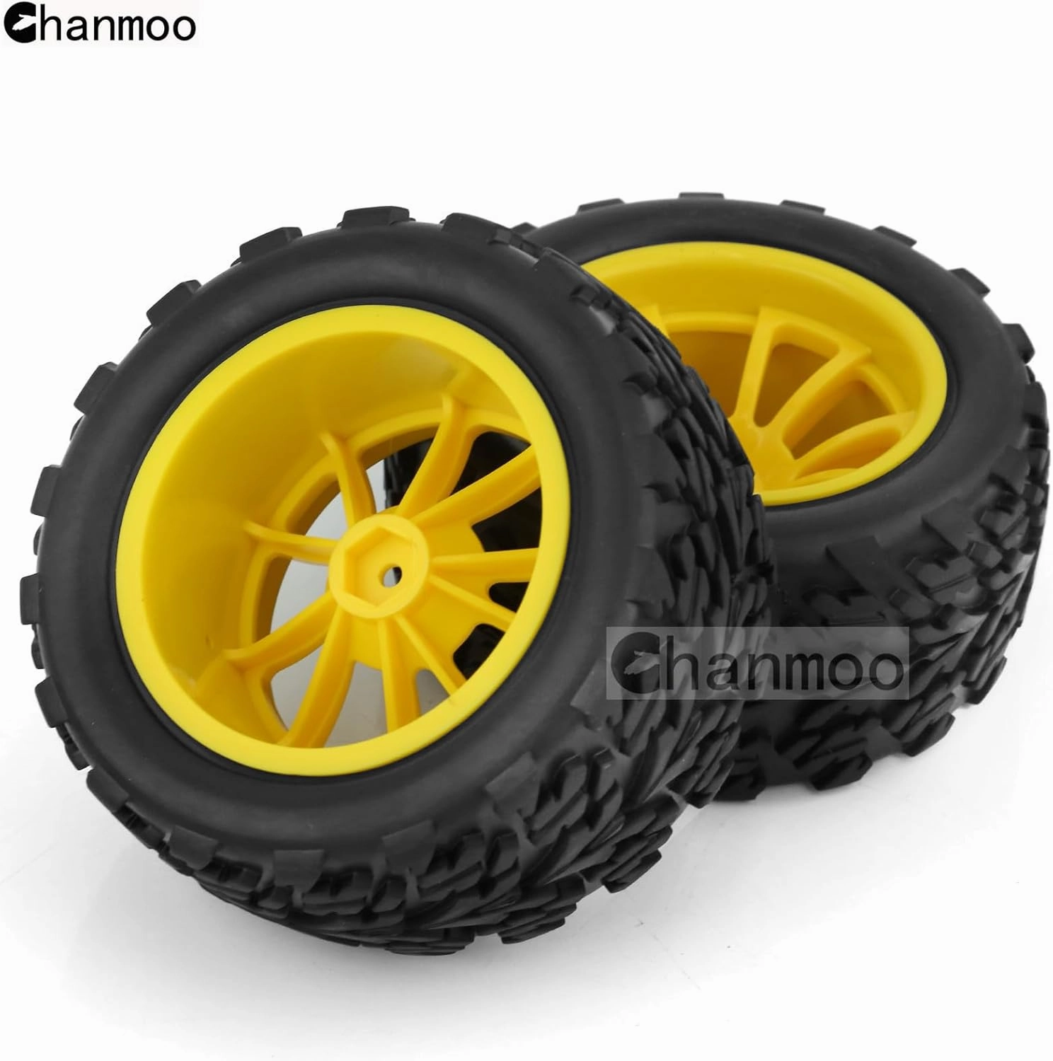 1/10 Monster Truck Tires and Wheels 12mm Hex Hubs RC Truck Tyres OD 118mm for 1:10 Scale Off Road Truck Car Traxxas X-Maxx E-Revo Summit Kyosho 144001 HSP 94188 94111 4PCS (Yellow)