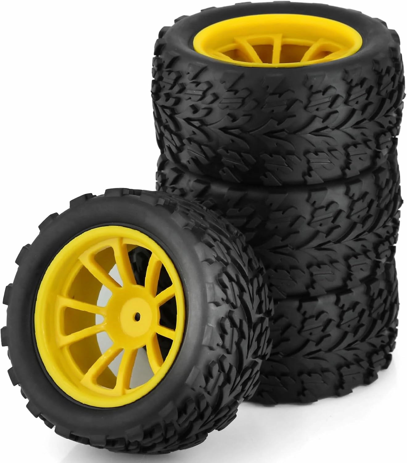 1/10 Monster Truck Tires and Wheels 12mm Hex Hubs RC Truck Tyres OD 118mm for 1:10 Scale Off Road Truck Car Traxxas X-Maxx E-Revo Summit Kyosho 144001 HSP 94188 94111 4PCS (Yellow)