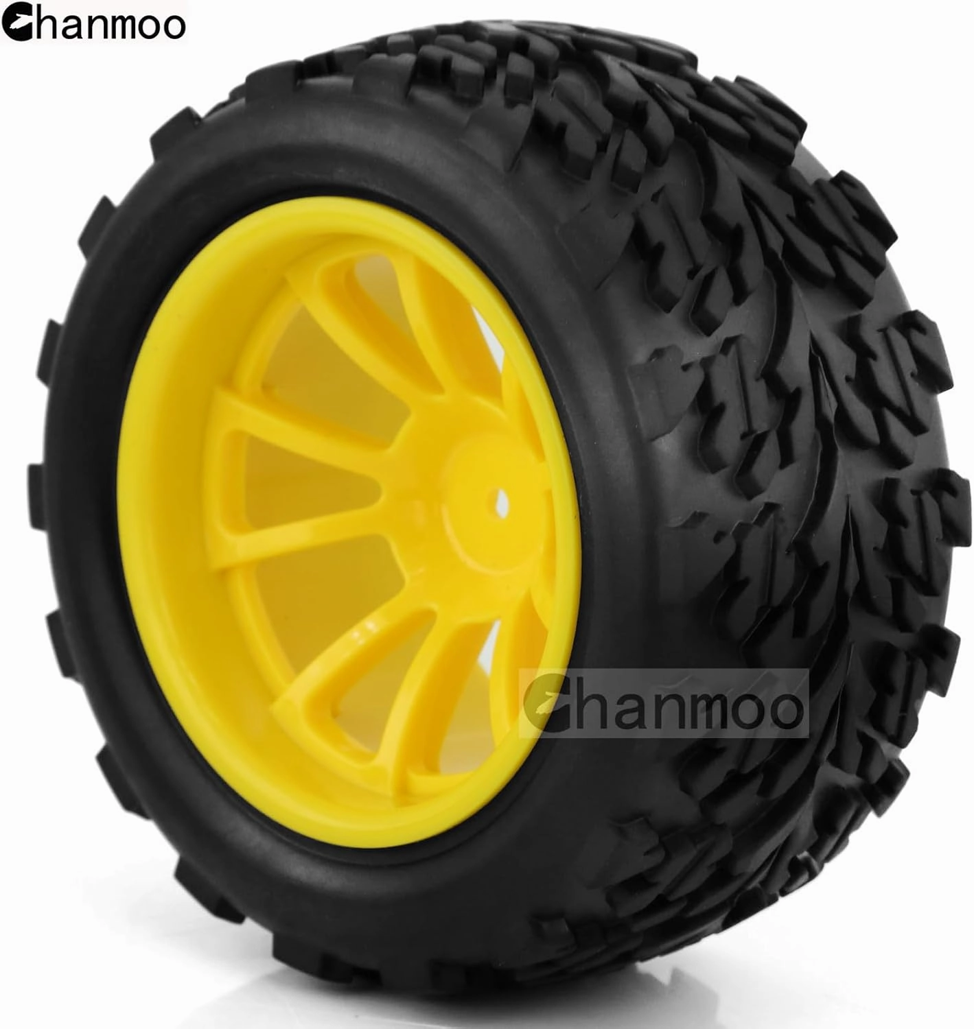 1/10 Monster Truck Tires and Wheels 12mm Hex Hubs RC Truck Tyres OD 118mm for 1:10 Scale Off Road Truck Car Traxxas X-Maxx E-Revo Summit Kyosho 144001 HSP 94188 94111 4PCS (Yellow)