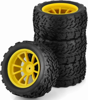 1/10 Monster Truck Tires and Wheels 12mm Hex Hubs RC Truck Tyres OD 118mm for 1:10 Scale Off Road Truck Car Traxxas X-Maxx E-Revo Summit Kyosho 144001 HSP 94188 94111 4PCS (Yellow)