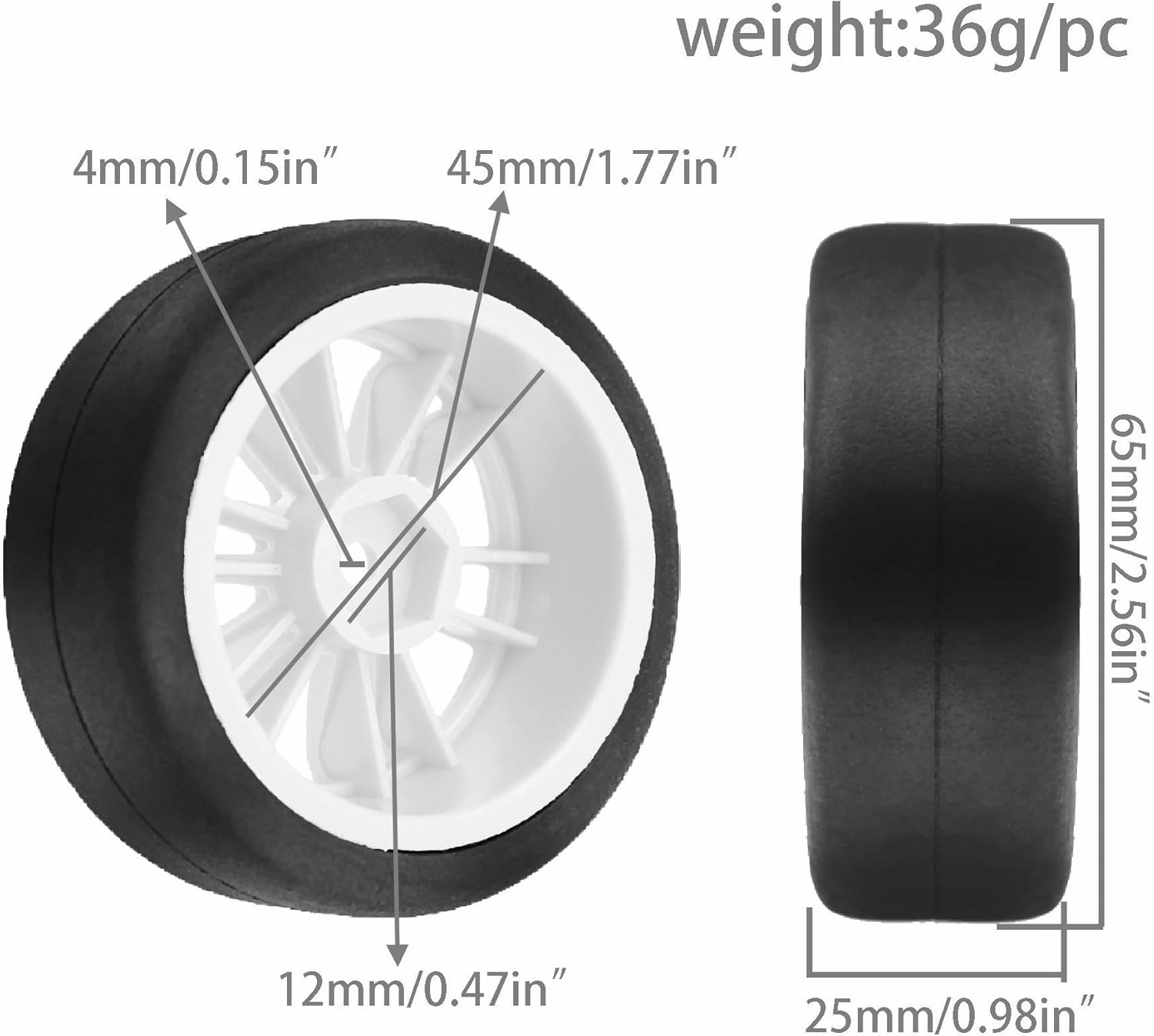 1/10 RC Drift Racing Tires and Wheels 12mm Hex OD 2.56'' Rally Tyres for 1:10 Scale Touring Street On Road Car Tamiya TT01 TT02 XV01 TA06 A959 PTG2 HPI KYOSHO HSP PTG2 Traxxas 4PCS (White)