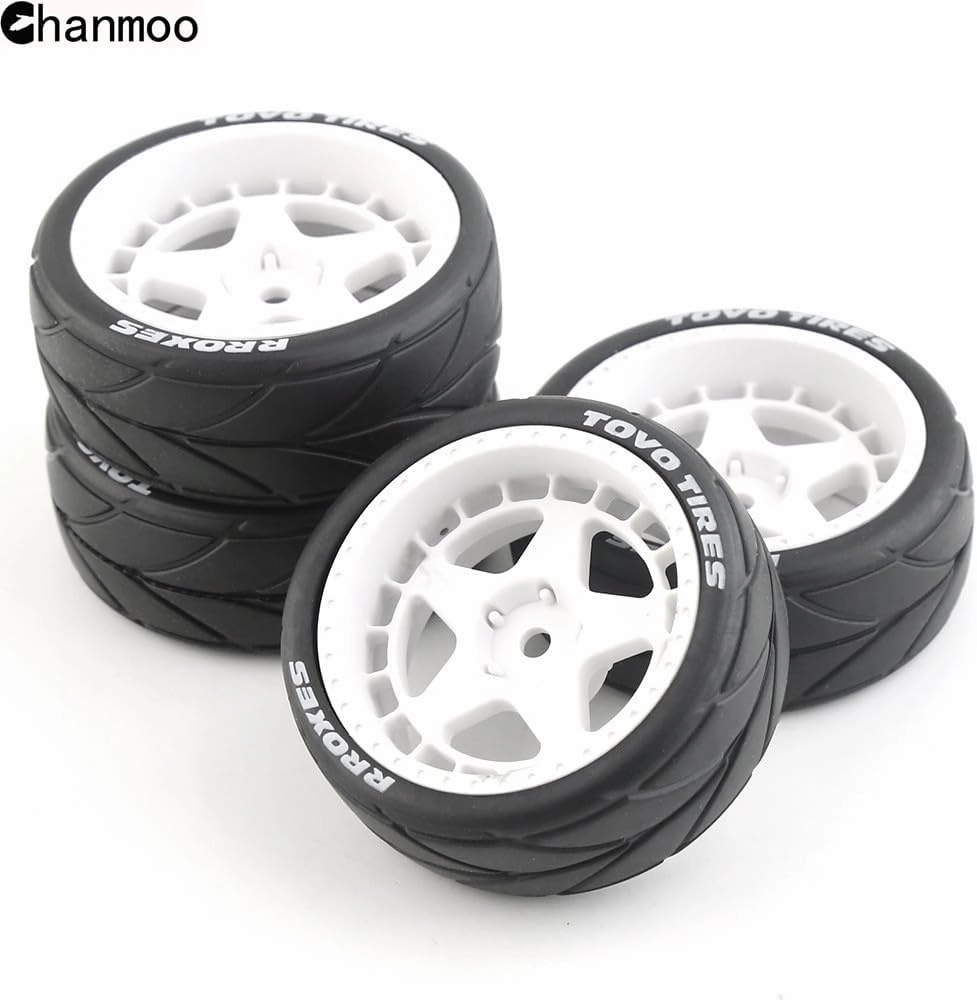 1/10 RC On Road Tires 12mm Hex Plastic Wheels Rims and Rubber Street Tyres for 1:10 Rally Racing Drift Touring CarTamiya XV01 XV02 TA06 TT01 TT02 PTG2 144001 A959 HPI KYOSHO 4PCS (White B)
