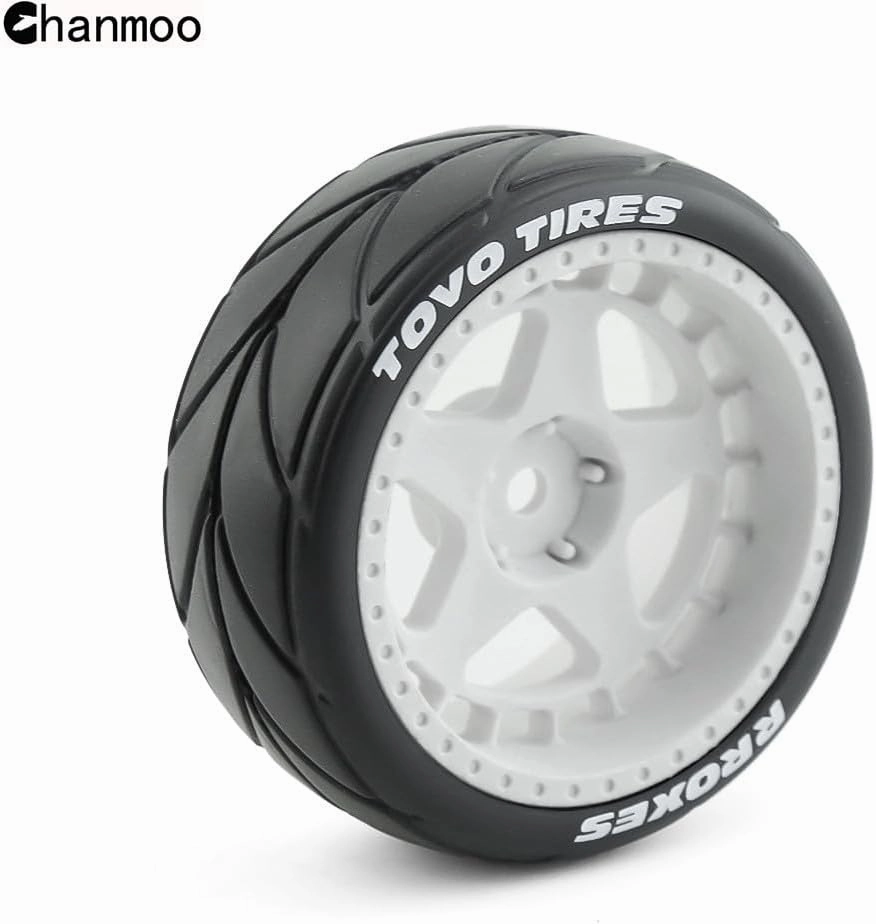 1/10 RC On Road Tires 12mm Hex Plastic Wheels Rims and Rubber Street Tyres for 1:10 Rally Racing Drift Touring CarTamiya XV01 XV02 TA06 TT01 TT02 PTG2 144001 A959 HPI KYOSHO 4PCS (White B)