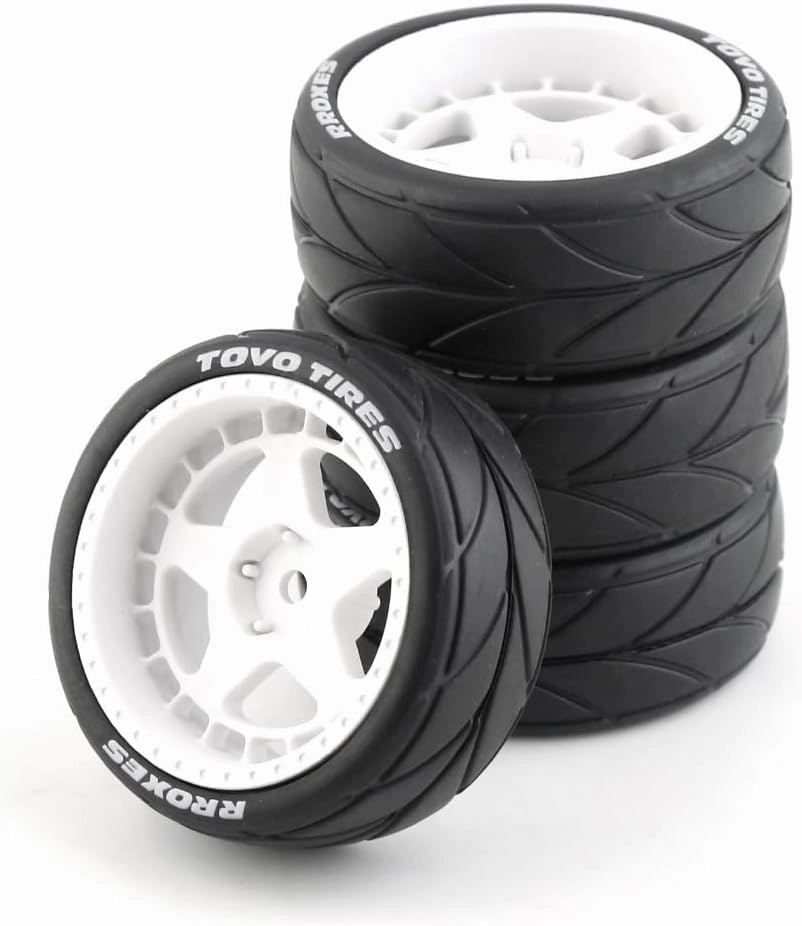 1/10 RC On Road Tires 12mm Hex Plastic Wheels Rims and Rubber Street Tyres for 1:10 Rally Racing Drift Touring CarTamiya XV01 XV02 TA06 TT01 TT02 PTG2 144001 A959 HPI KYOSHO 4PCS (White B)