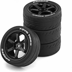 1/10 RC Rally Racing Tires and Plastic Drift Wheels 12mm Hex On Road Tyres for 1:10 Touring Street Car Tamiya TT01 TT02 XV01 TA06 A959 PTG2 144001 HPI KYOSHO HSP PTG2 Traxxas 4PCS (Black)