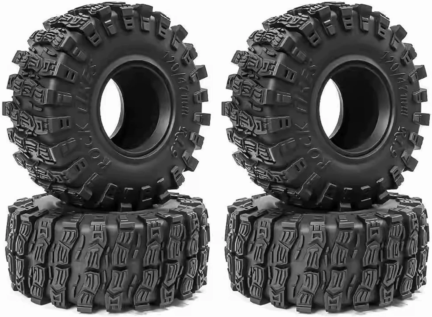 1/10 scale Tires accessories, 120 * 47 mm All Terrain Rubber Soft Tire, for 1/10 crawler Car, 1.9″wheels, Black, 4PCS