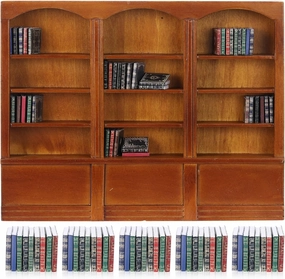 1:12 Scale Dollhouse Miniature Wooden Bookshelf with 48 Pcs Miniatures Books, Mini Bookcase Mini Library Furniture Gift(Brown)