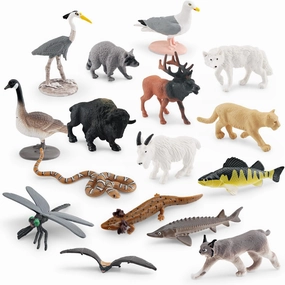 1-2 Inch North American Great Lakes Animals Set for Cake Topper Mini Biome Animals Figurines Set Plastic Water Snake Bat Goose Figurines Dragonfly Figure Toy Gift for Kid Toddlers