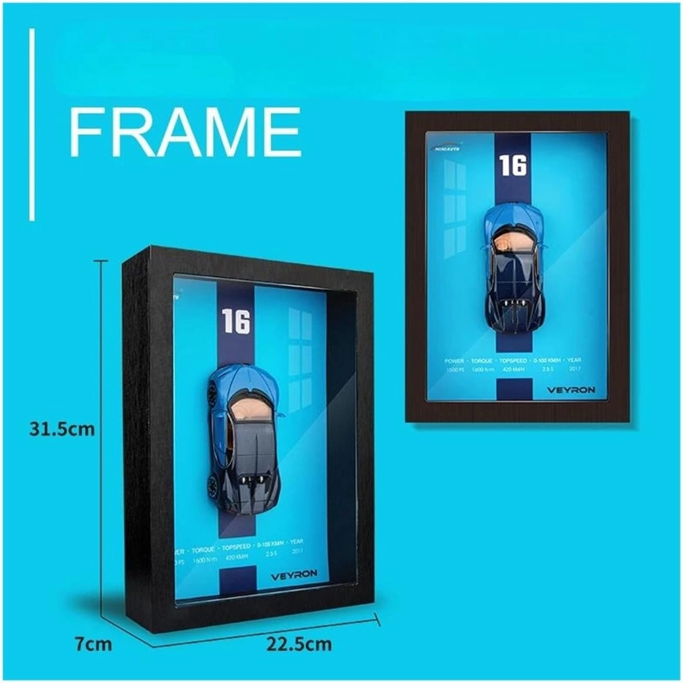 1:32 for 911 LP780-4 Veyron Camaro AE86 Lykan Photo Frame Hanging Painting Alloy Car Model 3D Stereoscopic Die-Cast Car(Yellow)