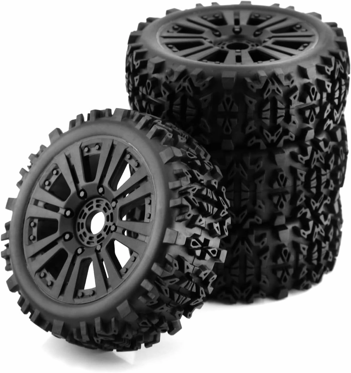 1/8 RC Off Road Tires and Wheels Rims 17mm Hex Soft Rubber Buggy Tyres with Foam Insert for 1:8 Scale Off-Road Car HSP Kyosho VRX HPIWR8 Hobao ARRMA Traxxas Redcat 4PCS