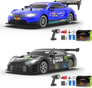 2 Pack 1/16 RC Drift Car, 2.4GHz 4WD Remote Control Drift Car, 30 KM/H High Speed Drift RC Cars with LED Lights 2 Batteries and Drift Tires Race Cars for Adults Boys Kids