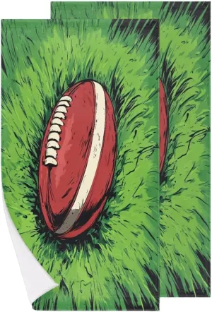 2 Piece Football Rugby Hand Towels Set Green Grassland Bath Towel Soft Absorbent Bathroom Towels for Hotel Gym Spa Yoga Swim Sport