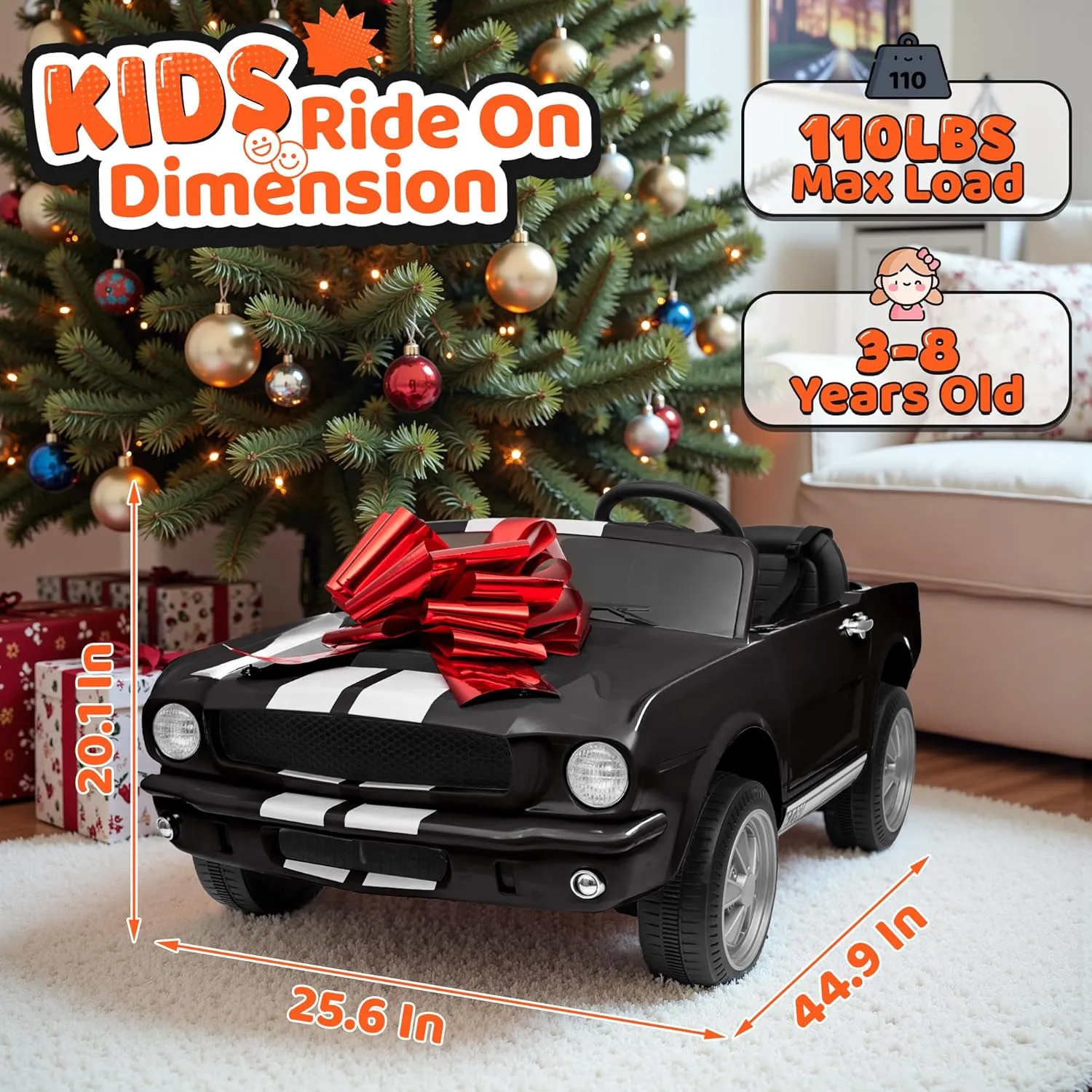 2 Seater Ride On Car for Kids, 24V Licensed Ford Shelby Cobra Kids Electric Vehicle Ride On Toy Racing Car w/Remote Control, 3 Speed, 4-Wheeler Suspension, Soft Start, Bluetooth, LED Lights