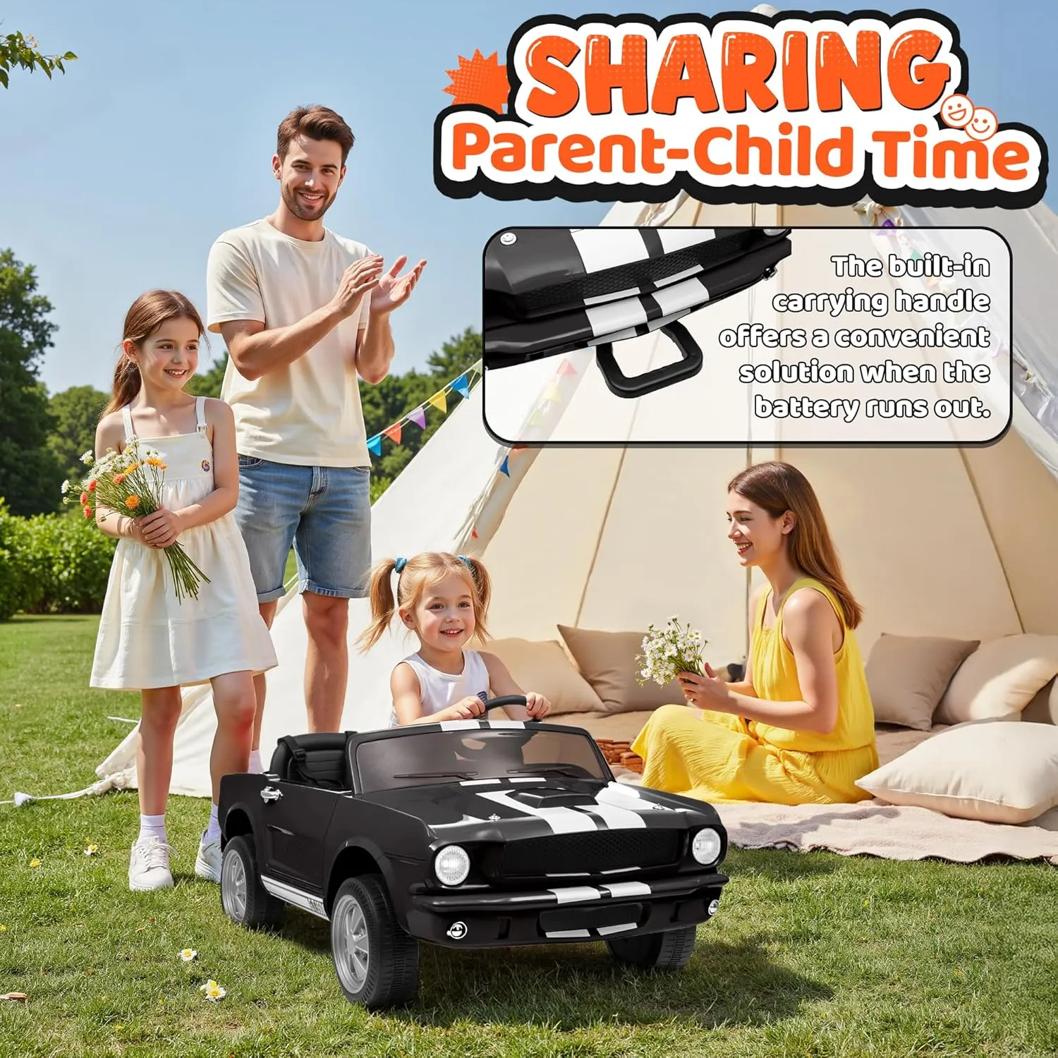 2 Seater Ride On Car for Kids, 24V Licensed Ford Shelby Cobra Kids Electric Vehicle Ride On Toy Racing Car w/Remote Control, 3 Speed, 4-Wheeler Suspension, Soft Start, Bluetooth, LED Lights