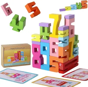 20 Pcs Wooden Number Building Blocks, Montessori-Inspired Wooden Number Blocks, Wooden Stacking Building Blocks for 3  Years Old Kids with 1-10 Number Digit Blocks Game Balance Competition Toy