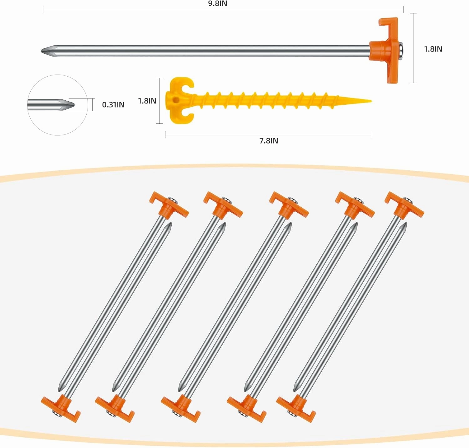 20 2PCS Tent Stakes Heavy Duty Camping Stakes,AVOFOREST 9.8Inch Non-Rust Metal Tent Pegs Ground Stakes Tent Spikes Camping,Garden,Hiking Orange