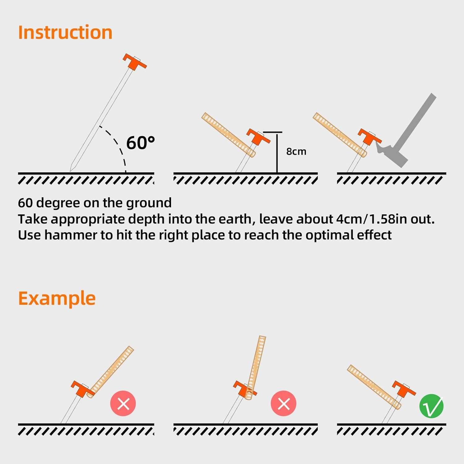 20 2PCS Tent Stakes Heavy Duty Camping Stakes,AVOFOREST 9.8Inch Non-Rust Metal Tent Pegs Ground Stakes Tent Spikes Camping,Garden,Hiking Orange