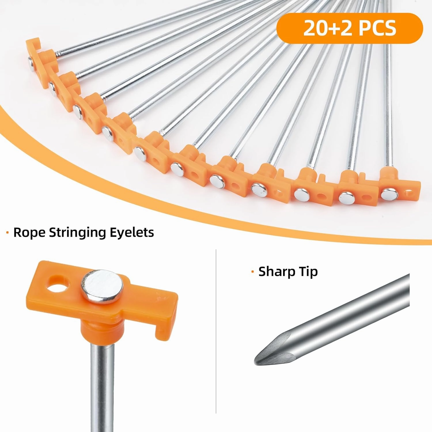 20 2PCS Tent Stakes Heavy Duty Camping Stakes,AVOFOREST 9.8Inch Non-Rust Metal Tent Pegs Ground Stakes Tent Spikes Camping,Garden,Hiking Orange