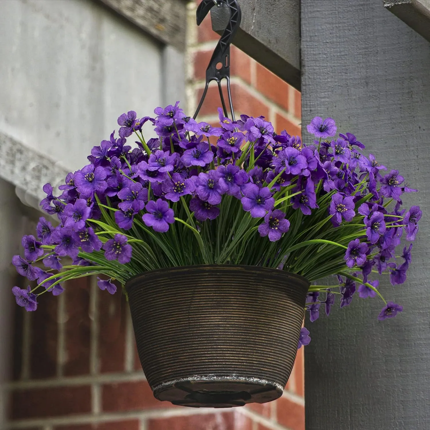 21 Bundles Artificial Outdoor UV Resistant Flowers No Fade Fake Outside Flowers Plastic Greenery Faux Shrubs Garden Porch Window Box Home Decoration(Purple)