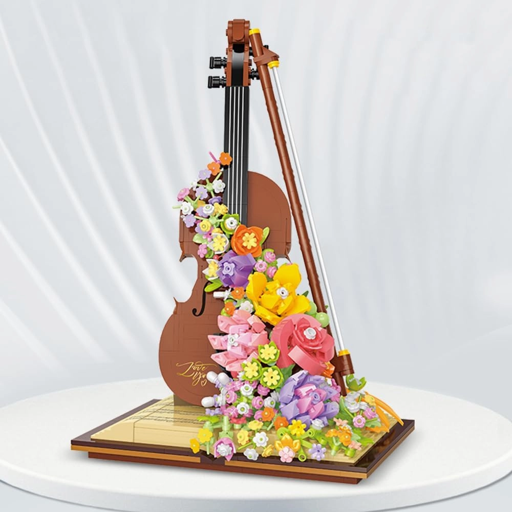 21228 Micro Bricks Flowers Violin Building Blocks Set, 950 Pieces MOC Idea DIY Miniature Craft Kit for Home Decor, Clamping Blocks STEM Gift for Boys Girls Teens and Adults