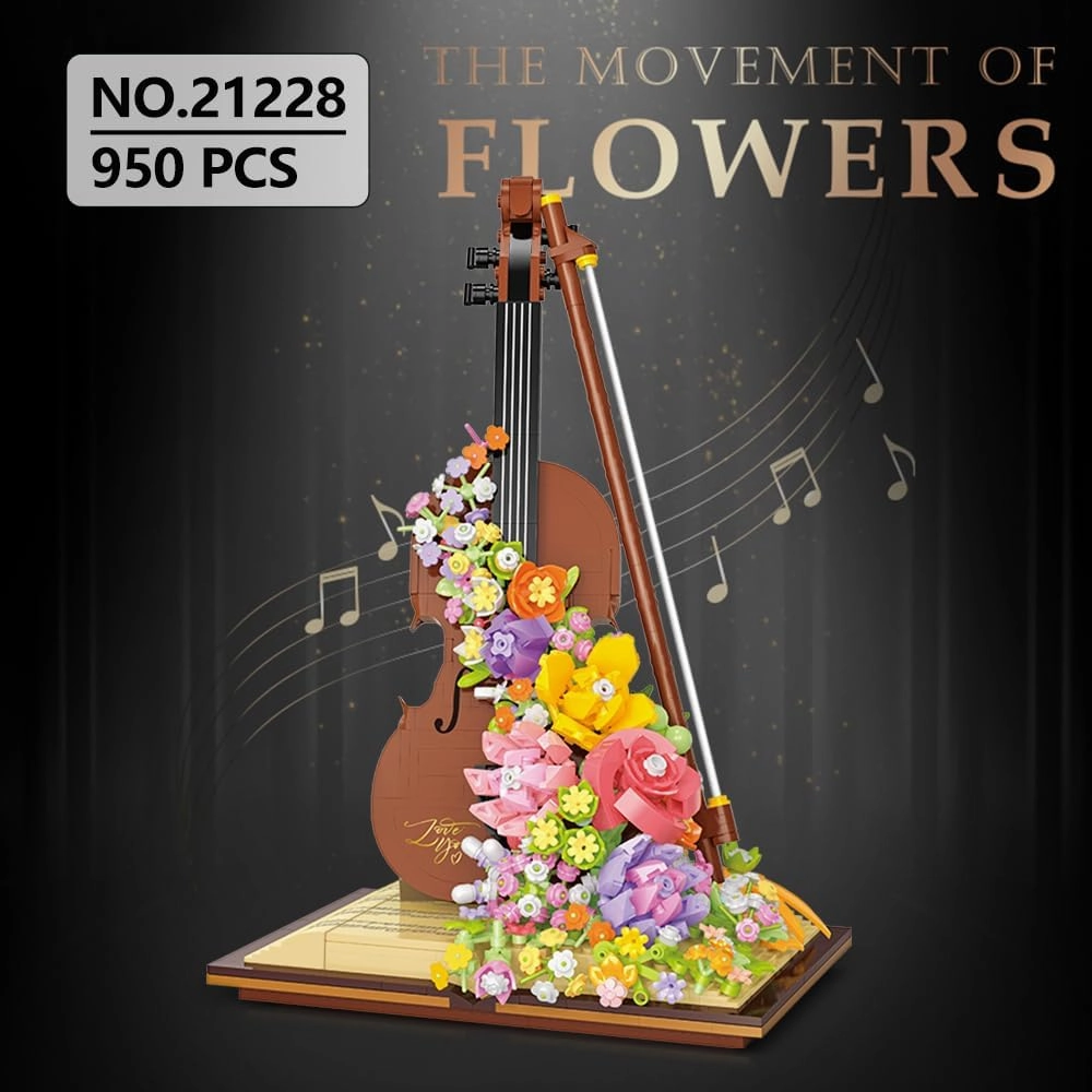 21228 Micro Bricks Flowers Violin Building Blocks Set, 950 Pieces MOC Idea DIY Miniature Craft Kit for Home Decor, Clamping Blocks STEM Gift for Boys Girls Teens and Adults