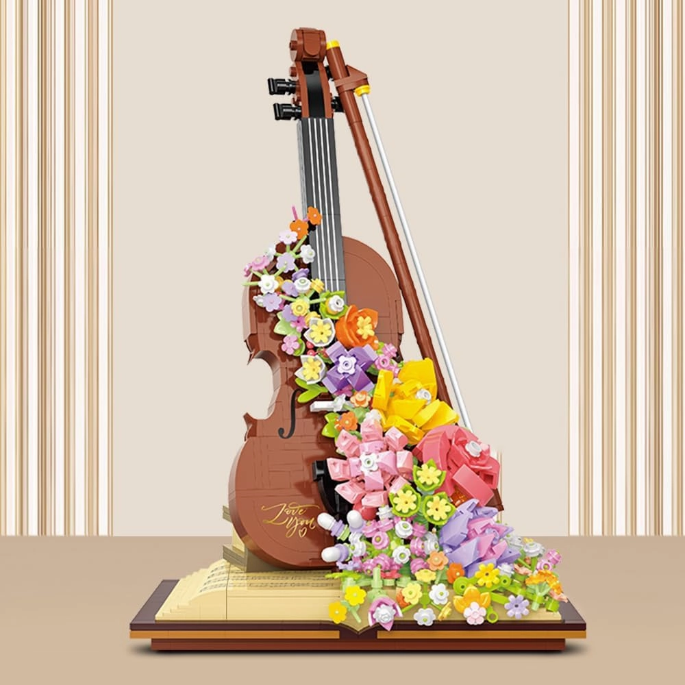 21228 Micro Bricks Flowers Violin Building Blocks Set, 950 Pieces MOC Idea DIY Miniature Craft Kit for Home Decor, Clamping Blocks STEM Gift for Boys Girls Teens and Adults