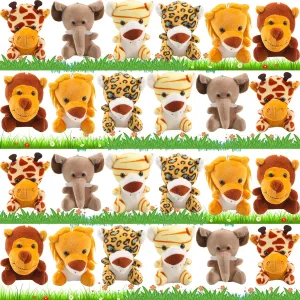 24 Pieces Mini Safari Stuffed Animals Toys Small Jungle Plush Animal Toy Set for Safari Jungle Zoo Themed Parties Baby Shower Birthday Children's Day Gift
