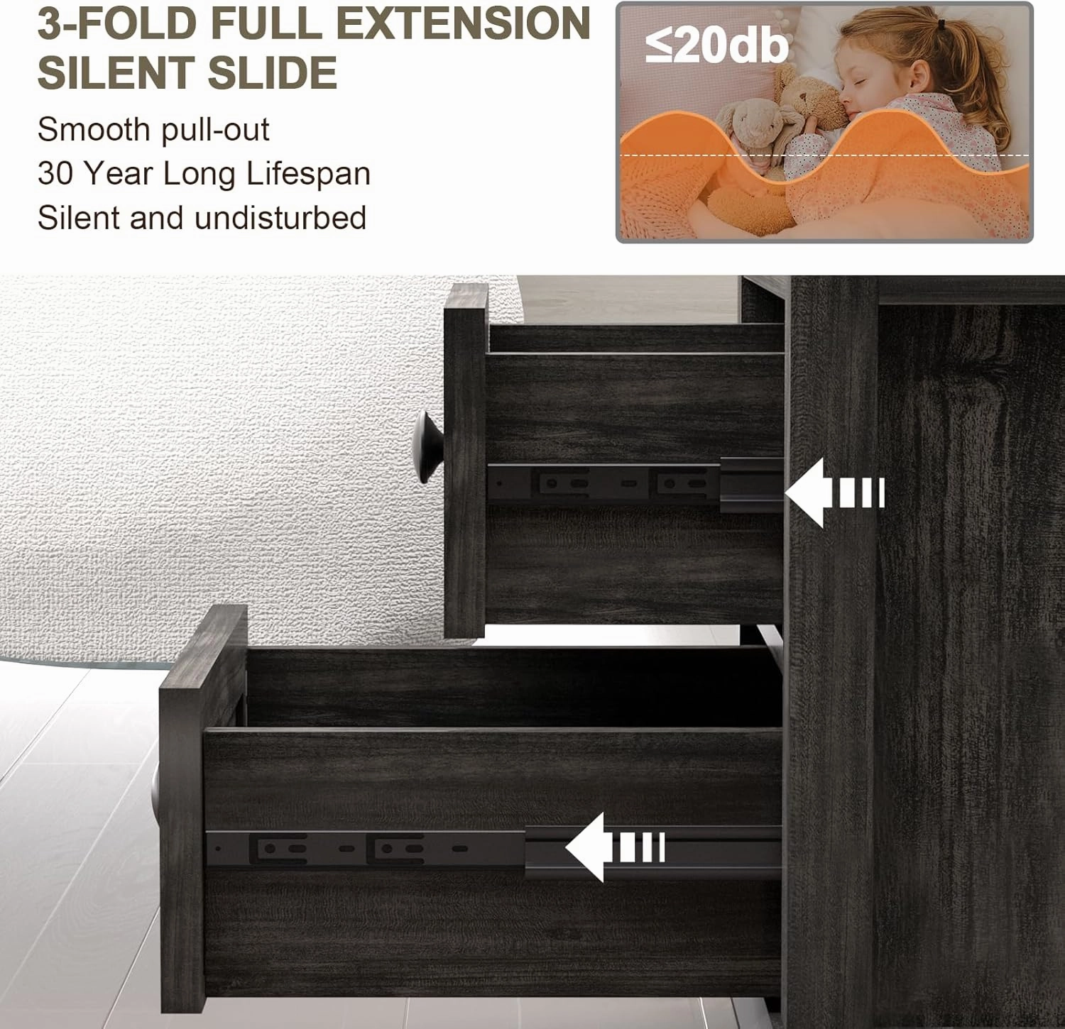 24” Nightstand with Fast Charging Station Set of 2, 18” Bedside Table with Drawers,Storage Rustic Wood Storage Cabinet for Bedroom,Olive Brown