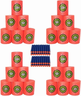 24 Soft Foam Targets Set for Nerf N Strike, Gun, Pistol, and 40 Soft Bullet Dart Cans (64 Pieces Total) Shooting Practice, Toy Blasters