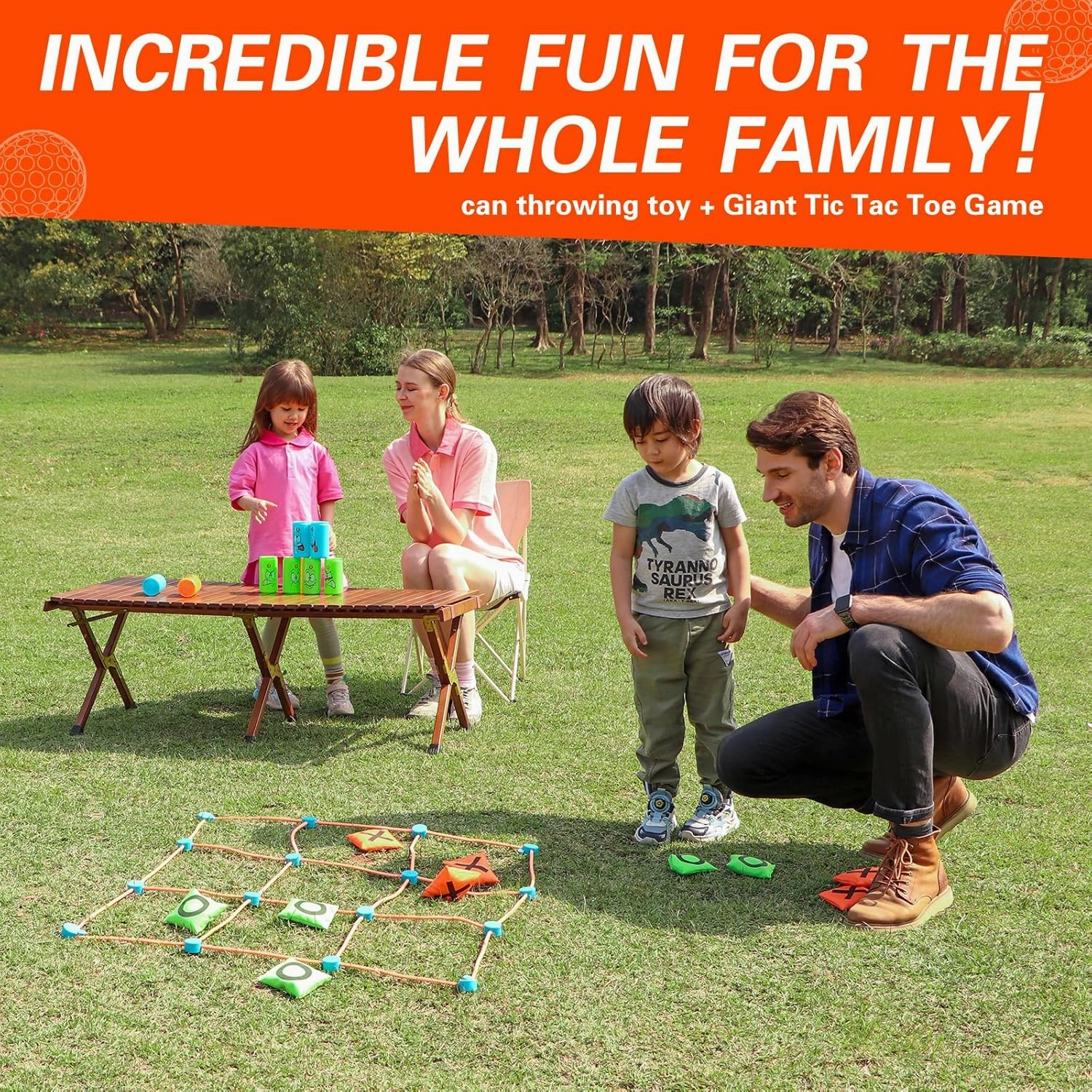2-in-1 Giant Tic Tac Toe and Can Toss Game - Outdoor Games for Kids & Family, Backyard and Indoor Party Game Set with Bean Bags & Storage Bag
