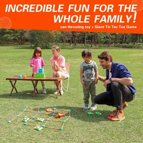 2-in-1 Giant Tic Tac Toe and Can Toss Game - Outdoor Games for Kids & Family, Backyard and Indoor Party Game Set with Bean Bags & Storage Bag