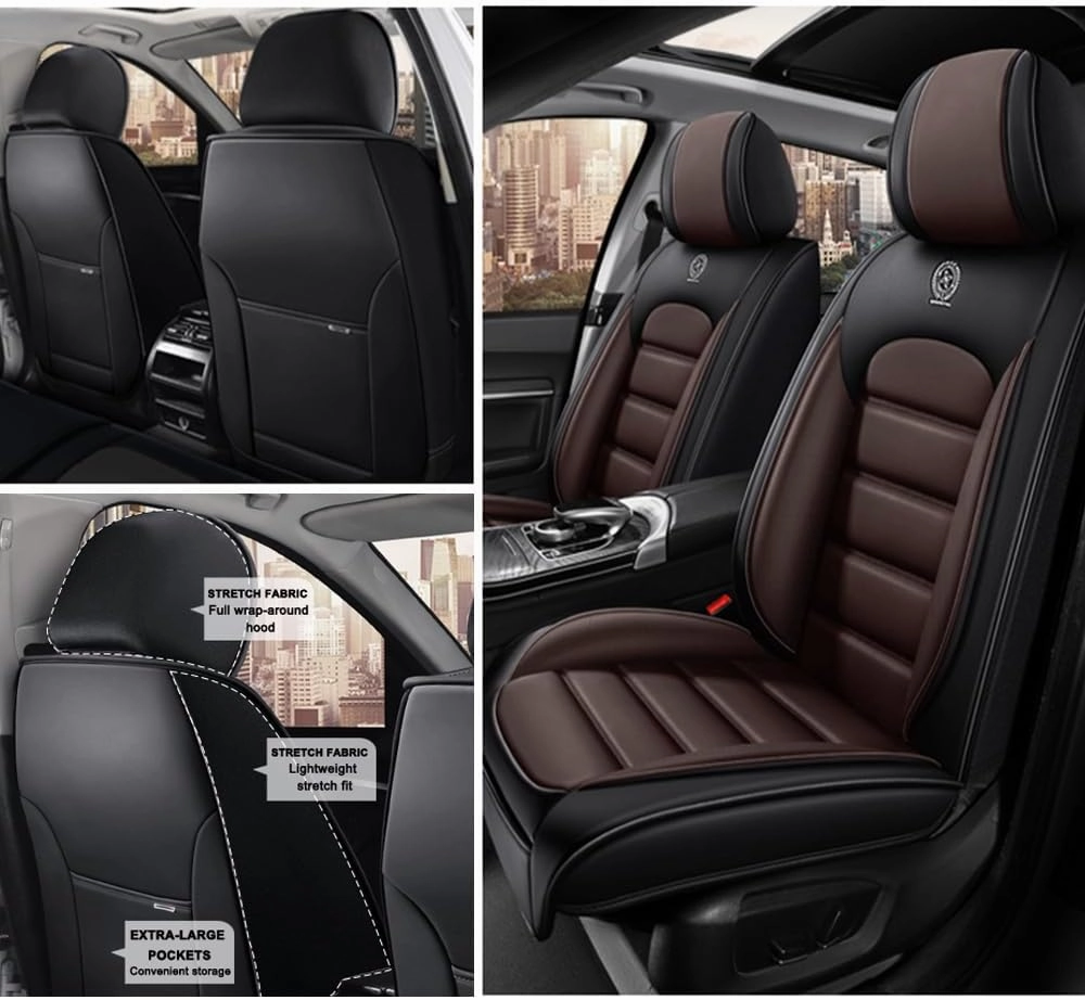 2 Seat Covers for Chevrolet Suburban 2006-2024 Leather Car Seat Covers Waterproof Anti-Slip Soft Car Seat Protectors Premium Automotive Seat Covers with Airbag（Standard,Black Coffee）