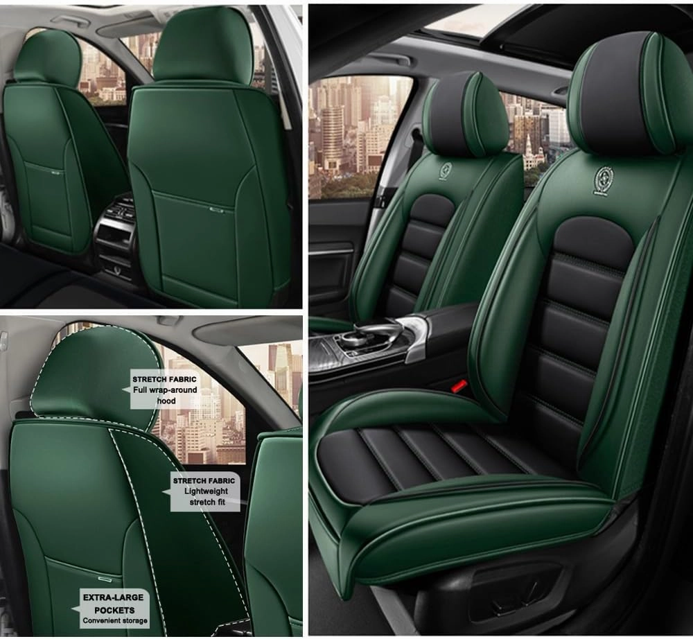 2 Seat Covers for Chevrolet Suburban 2006-2024 Leather Car Seat Covers Waterproof Anti-Slip Soft Car Seat Protectors Premium Automotive Seat Covers with Airbag（Standard,Black Green）