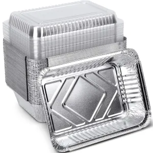 2LB Aluminum Pans with Clear Lids (50PACK)，2 LB Foil Pans - to Go Food Containers，Recyclable Aluminum Foil with Strong Seal for Freshness & Spill Resistance- 8.26" x 5.7" x 1.77"