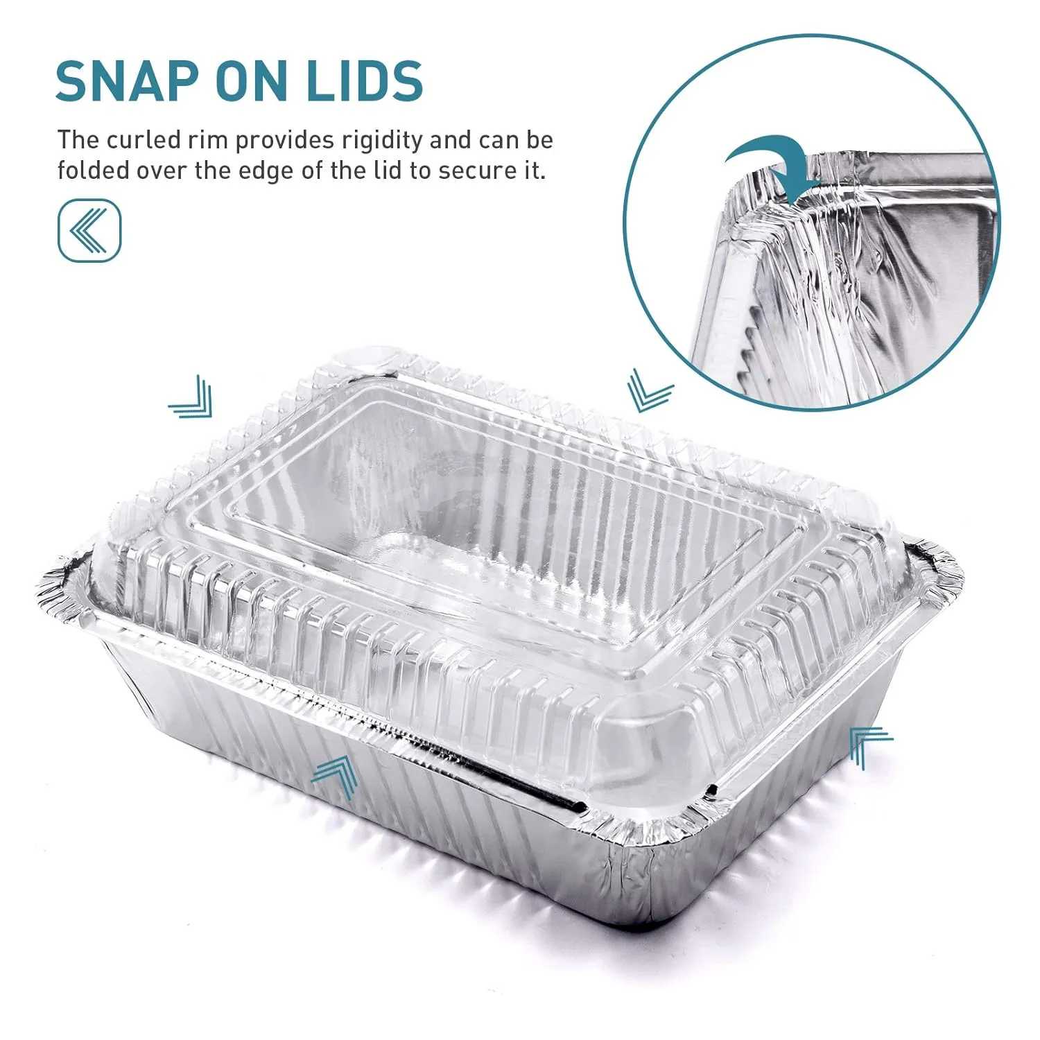2LB Aluminum Pans with Clear Lids (50PACK)，2 LB Foil Pans - to Go Food Containers，Recyclable Aluminum Foil with Strong Seal for Freshness & Spill Resistance- 8.26" x 5.7" x 1.77"