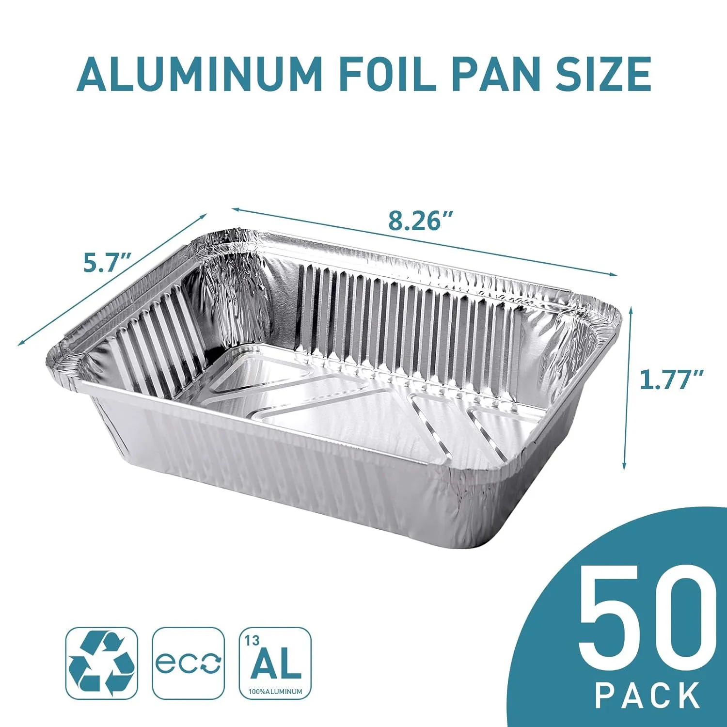 2LB Aluminum Pans with Clear Lids (50PACK)，2 LB Foil Pans - to Go Food Containers，Recyclable Aluminum Foil with Strong Seal for Freshness & Spill Resistance- 8.26" x 5.7" x 1.77"