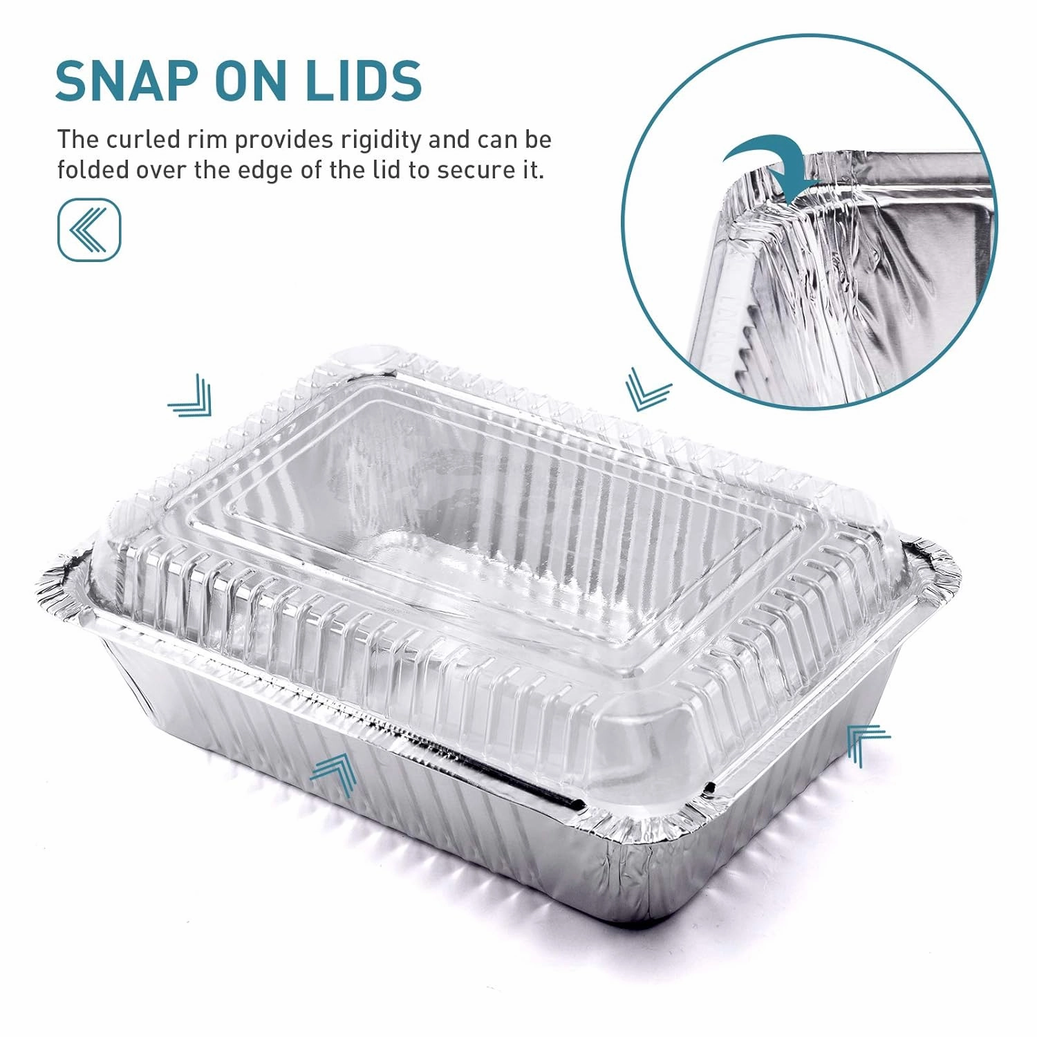 2LB Aluminum Pans with Clear Lids (50PACK)，2 LB Foil Pans - to Go Food Containers，Recyclable Aluminum Foil with Strong Seal for Freshness & Spill Resistance- 8.26" x 5.7" x 1.77"