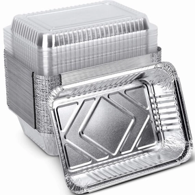 2LB Aluminum Pans with Clear Lids (50PACK)，2 LB Foil Pans - to Go Food Containers，Recyclable Aluminum Foil with Strong Seal for Freshness & Spill Resistance- 8.26" x 5.7" x 1.77"