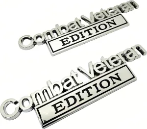 2PC Combat Veteran Edition Emblem Car Bumper Metal 3D Badge Decal Sticker Replacement for F-150 F250 F350 Motorcycle Truck SUV Cruise Ship Tank 5.9'' x 1.4'' Silver/Black