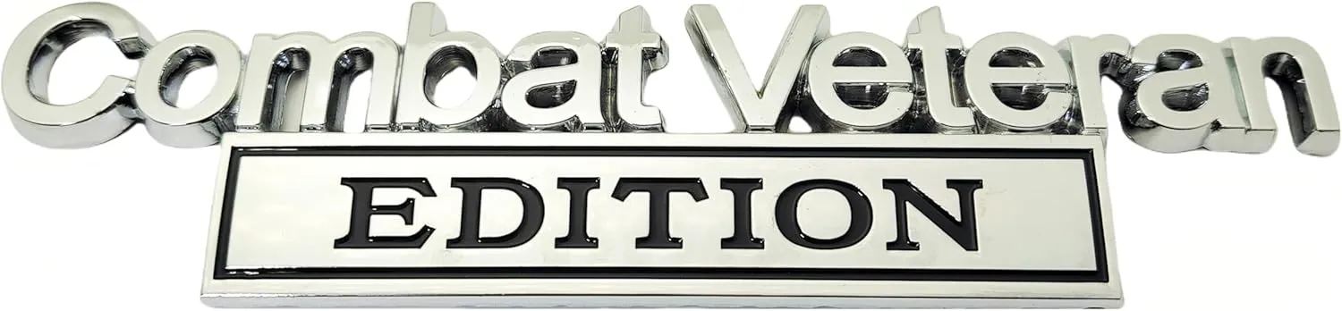 2PC Combat Veteran Edition Emblem Car Bumper Metal 3D Badge Decal Sticker Replacement for F-150 F250 F350 Motorcycle Truck SUV Cruise Ship Tank 5.9'' x 1.4'' Silver/Black